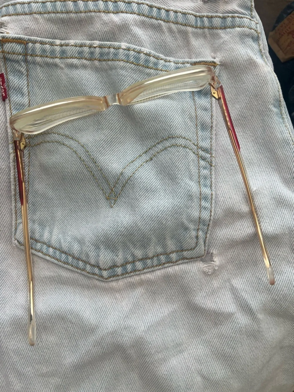 Vintage 80s big Clear & Gold Eyeglasses with Red Accents